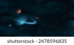 Space background with colorful planets against the backdrop of shining stars. Abstract universe. Starry night sky. Deep cosmos. Black outer space. Vector illustration. EPS 10