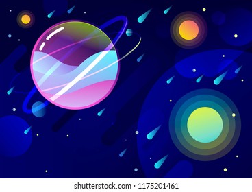 Space background with colorful stars and planets . Vector illustration.
