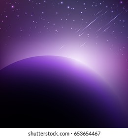 Space background with dark purple planet in Vector
