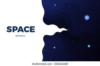 Space background design. Cute flat style template with stars, planets in deep Cosmos