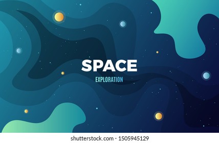 Space background design. Cute flat style template with stars, planets in deep Cosmos