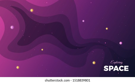 Space background design. Cute flat style banner template with stars, planets in deep Cosmos