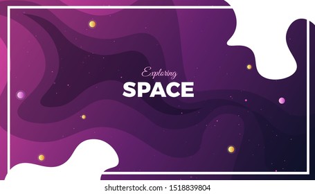 Space background design. Cute flat style banner template with stars, planets in deep Cosmos