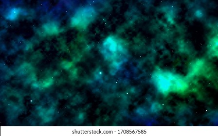 Fondo espacial Fantástica vista exterior con estrellas brillantes realistas y cúmulo de nubes de gas. Universo con nebulosas, galaxias y grupos de estrellas. Infinitos espacios cósmicos abiertos. Ilustración del vector