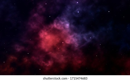 Space background Fantastic outer view with realistic bright stars and cluster of gas clouds. Universe with nebulae, galaxies and star clusters. Infinite cosmic open spaces. Vector illustration