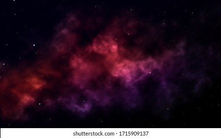 Space background Fantastic outer view with realistic bright stars and cluster of gas clouds. Universe with nebulae, galaxies and star clusters. Infinite cosmic open spaces. Vector illustration