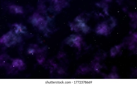 Weltraumhintergrund Fantastische Außenansicht mit realistischen hellen Sternen und Gaswolkenhaufen. Universum mit Nebel, Galaxien und Sternhaufen. Unendliche kosmische Freiräume. Vektorgrafik