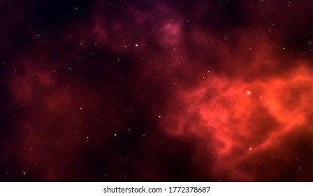 Space background Fantastic outer view with realistic bright stars and cluster of gas clouds. Universe with nebulae, galaxies and star clusters. Infinite cosmic open spaces. Vector illustration