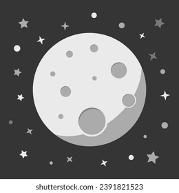 Space background full moon flat design with star. vector illustration.  