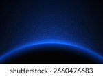 Space background with glowing blue horizon of a planet and starry sky. Space sunrise effect. Deep universe atmosphere with bright light. Cosmos eclipse with solar ring. Vector Illustration.