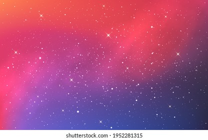 Space background with gradient texture. Bright cosmos and shining stars. Colorful nebula and milky way. Realistic starry galaxy. Cosmic wallpaper. Vector illustration.