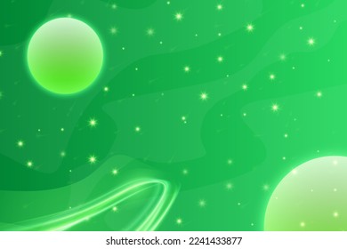 Space background. Green realistic cosmos backdrop. Starry nebula with stardust and milky way. Color galaxy and shining stars. Bright space objects. Vector illustration