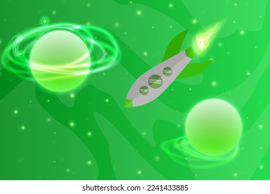 Space background. Green realistic cosmos backdrop. Starry nebula with stardust and milky way. Color galaxy and shining stars. Bright space objects. Vector illustration
