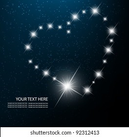 Space background with heart from bright stars in cosmos.