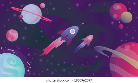 Space. Background image. Vector. Illustration. Planets. Rocket. EPS10.