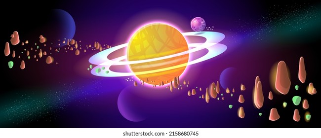 Space background and landscape of Planet Surface with craters, rocky and land crack. Fantastic and Exotic space scene. Space planet landscape scene illustration 