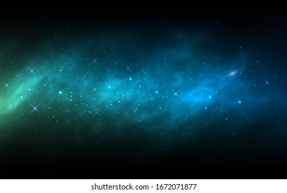 Space background. Milky way with colorful stars. Realistic blue nebula. Cosmic backdrop with stardust and shining stars. Color bright galaxy. Vector illustration.