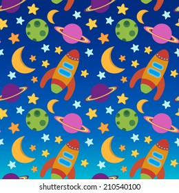 Space background with moon, planets, stars and space rocket
