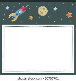 space background with moon, rocket and stars ready for your text