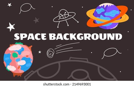 Space background with moon, stars, planet. Vector illustration