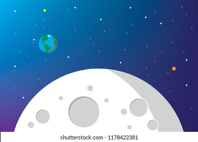 Space background of the moon and stars. Vector illustration