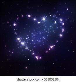 Space background. Night sky with heart from bright stars. Vector illustration.