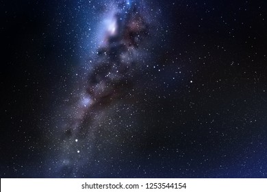 Vektorgrafik mit Sternenhimmel und Milchstraße. Dunkler Weltraum-Hintergrund mit Fragment unserer Galaxie