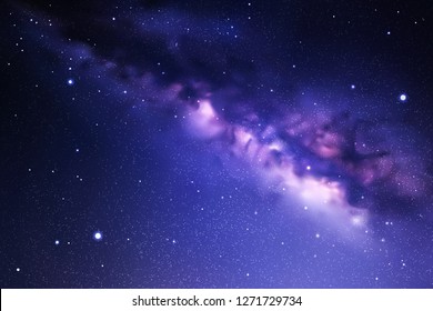 Space background with night starry sky and Milky Way. Dark blue nebula