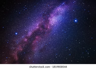 Space background with night starry sky and Milky Way. Dark blue nebula