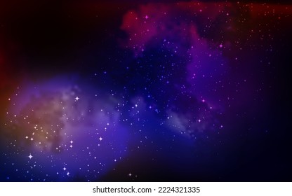 Space background with night starry sky and Milky Way. Dark blue and red nebula.