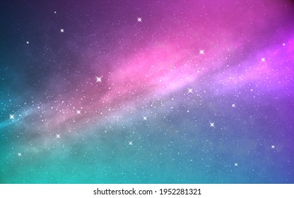 Space background. Northern lights effect. Realistic nebula with stars. Abstract cosmic backdrop. Cosmos with milky way. Color universe and stardust. Starry galaxy. Vector illustration.