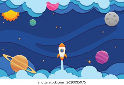 Space Background Paper Cut Style