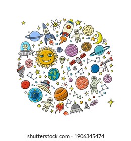 Space Background. Planets of the solar system. Rockets and astronauts. Vector illustration