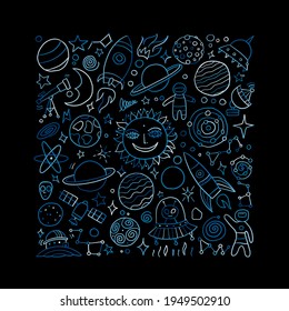 Space Background. Planets of the solar system. Rockets and astronauts