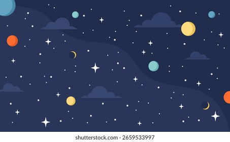 Space background with planets and stars. Flat vector illustration
