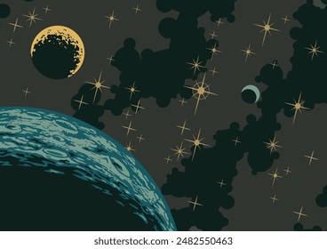 Space Background, Planets, Stars, Nebula. Cosmic Posters Template, Colorful Vector Space Illustration 