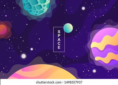 Space background. Planets, universe and asteroids. Template for background, banner, landing, card. Cartoon vector illustration.