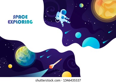 Space background. Planets, universe and astronaut. Template for background, banner, landing, card.