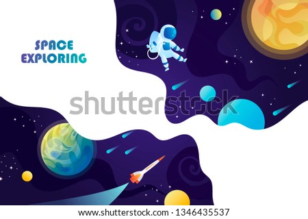Space background. Planets, universe and astronaut. Template for background, banner, landing, card.