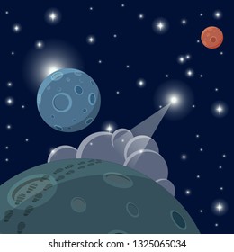 Space background. Plantoids against the stars. Vector illustration
