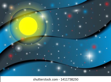 Space background. Plantoids on the background of stars and nebulae. Vector illustration