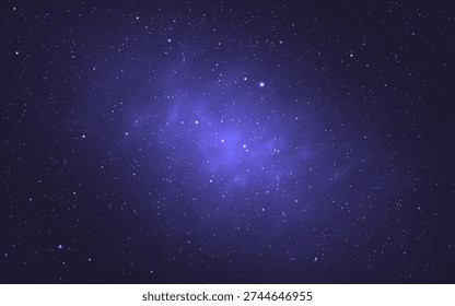 Space background. Realistic cosmos texture. Color nebula with bright stars. Deep universe with constellation. Magic starry galaxy with stardust. Purple outer space. Vector illustration.