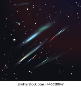 Space background, realistic lights and stars vector