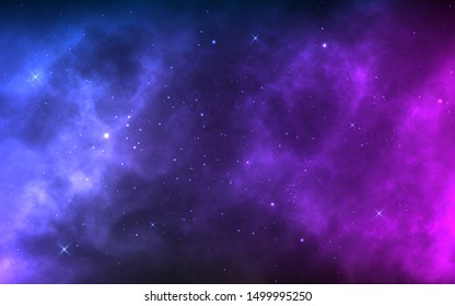 Fondo espacial con nebulosa realista y estrellas brillantes  Cosmos coloridos con polvo de estrellas y de forma lechosa  Galaxia de color mágico  Universo infinito y noche estrellada  Ilustración vectorial 