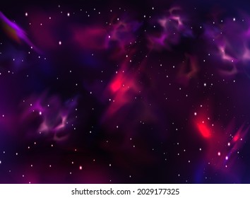 Space background with realistic nebula and shining stars. Colorful cosmos with stardust and milky way. Magic color galaxy. Infinite universe and starry night. Vector illustration.
