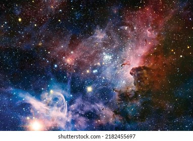 Space background with realistic nebula and shining stars. Colorful cosmos with stardust and milky way. Magic color galaxy. Infinite universe and starry night. Vector illustration.