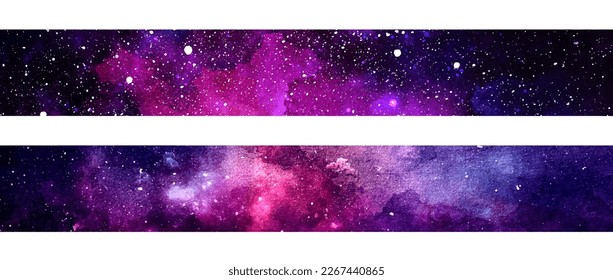 Space background with realistic nebula and shining stars. Decorative washi tape with galaxy