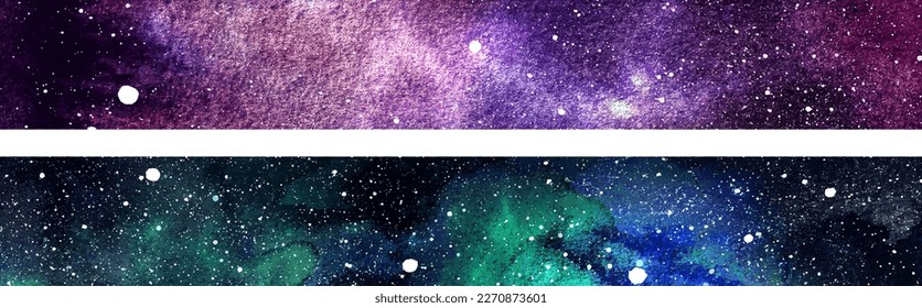 Space background with realistic nebula and shining stars. Decorative washi tape with galaxy