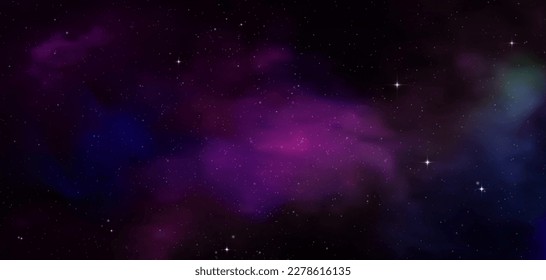 Space background with realistic nebula and shining stars. Colorful cosmos with stardust and milky way. Magic color galaxy. Infinite universe and starry night. Vector illustration.