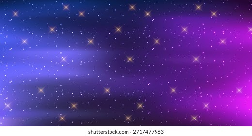 Fundo do espaço com nebulosa realista e estrelas brilhantes. Cosmos colorido com poeira estelar e via látea. Galáxia da cor mágica. Universo infinito e noite estrelada. Ilustração vetorial.